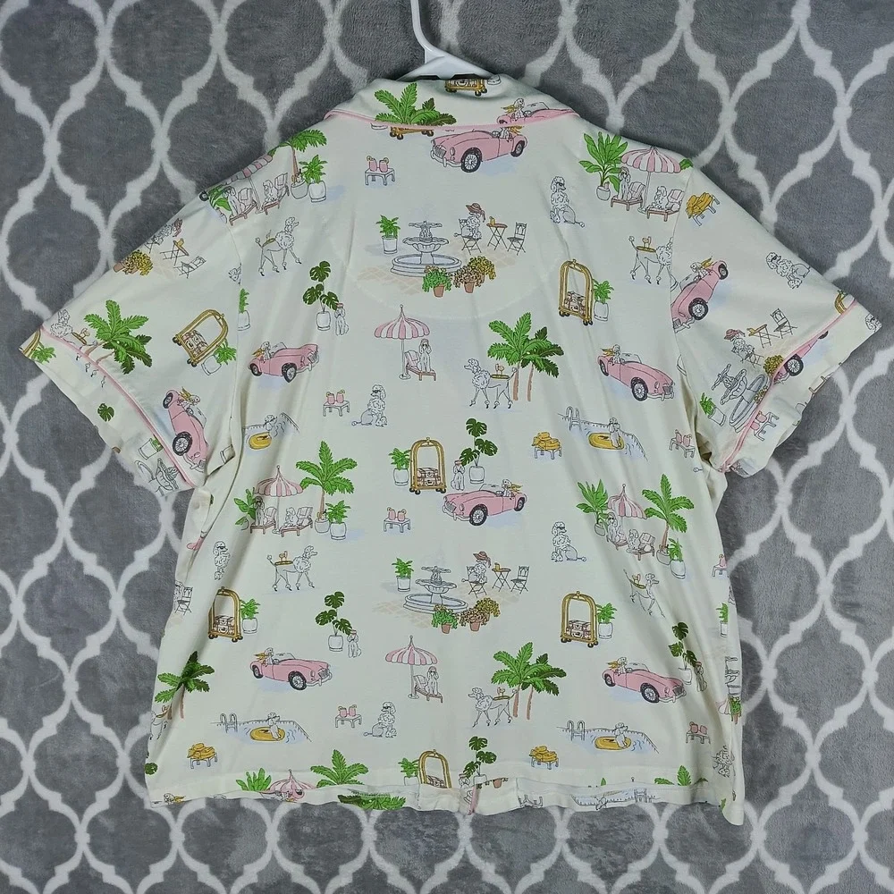 BedHead PJs Women XL Cream Poodle Print Cotton Stretch Button Up Pajama Set